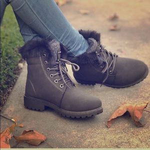 Gray Faux leather women boots